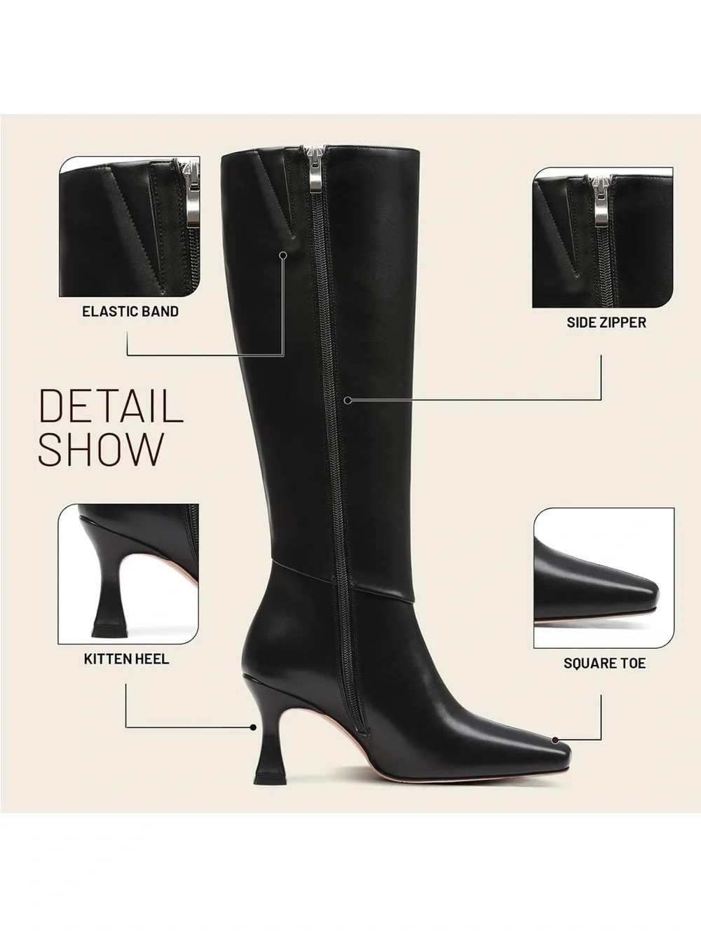 Vomira Women's Black Knee-High Leather Boot